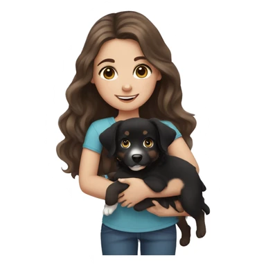 girl with brown hair and blue eyes holding black australian shepherd puppy sticker