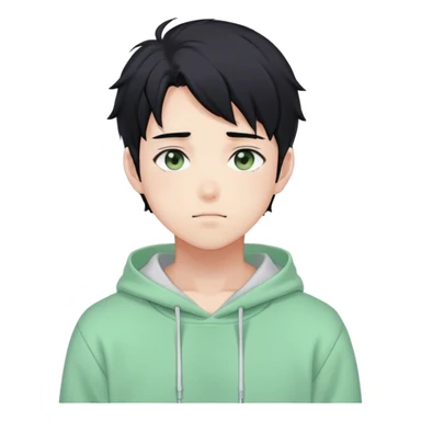 Gorgeous pastel green sweater black hair anime style shojo guy with blushing face and, hoodie, aesthetic, young adult, trending style, outside, vedal987 sticker