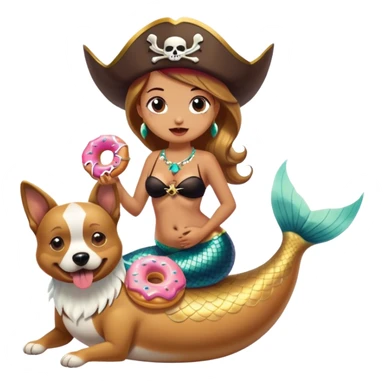 Pirate wearing a dog eating a donut with mermaid tail sticker