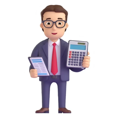 male accountant reviewing financial documents with calculator sticker
