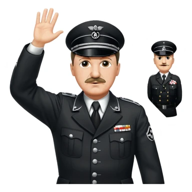 Adolf Hitler with a small mustache raising one hand straight out like a Sieg Hail salute in Black SS uniform. The arm must be straight out with no bend in the elbow sticker