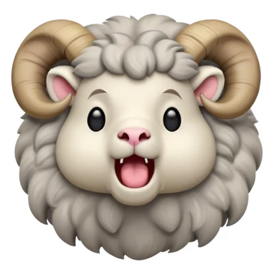 Cinematic Cute Yawning Ram Portrait Emoji, Head tilted slightly with a dramatic, wide-open yawn, showcasing a soft, woolly grey fur with gently drooping horns and ears, round dark eyes barely open in drowsy contentment, Simplified yet irresistibly adorable features, highly detailed, glowing with a soft, cozy glow, high shine, relaxed yet expressive, stylized with a touch of rugged whimsy, bright and endearing, soft glowing outline, capturing the essence of a sleepy yet affectionate ram, so drowsy it feels like it could stretch out of the screen and curl up for a nap! sticker
