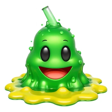 3D render of Green Ooze Puddle, toxic waste aesthetic, neon green bubbling liquid, caution yellow metal, industrial warning texture, Apple emoji style, isolated on white background --v 6.0 sticker