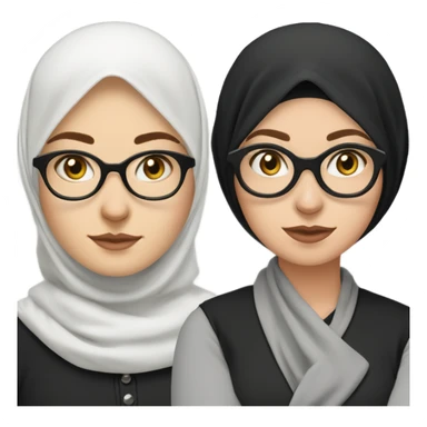 White girl wearing black hijab with cat eye glasses and there are moles on her chin and under the right eye. half body photo using gamis sticker