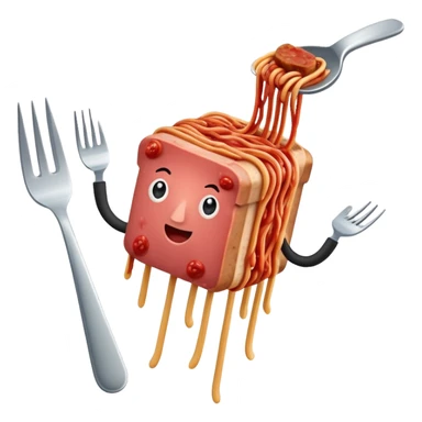  flying fork holding SPAM meat melted spaghetti slop  sticker