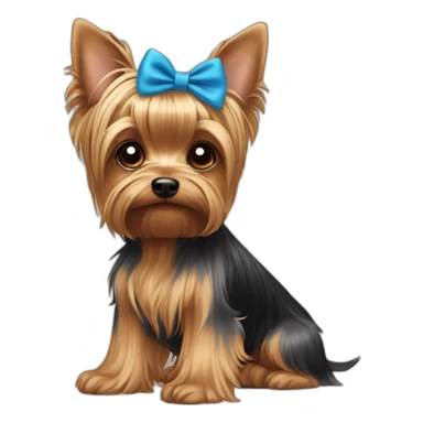 Yorkshire terrier ears down and blue bow sticker