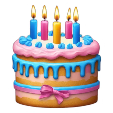 Birthday cake with 49 blue candles and 49 pink candles and 1 silver candle and 1 gold candle sticker