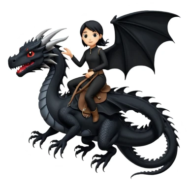 Extreme huge black dragon flying with a small female rider on top of it with black clothes sticker