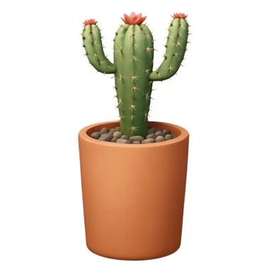 A ceramic pot in a pastel terracotta color, shaped like a cylinder, with a tall pot containing a desert cactus. sticker