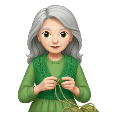 elderly women  working knitting in long hair green dress sticker