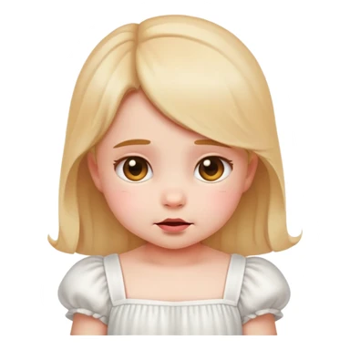 Shy baby girl emoji, blushing, looking down, white dress sticker