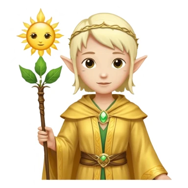 {
      "type": "human",
      "look": "light elf healer, golden robe, staff with leaf and sun",
      "description": "a light elf healer wearing a golden robe and holding a staff with leaf and sun"
    } sticker