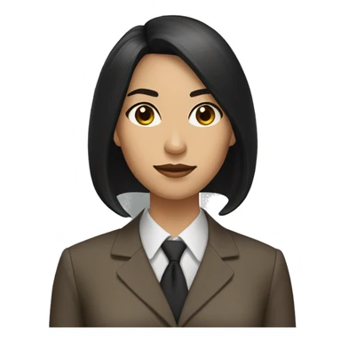 Female defense attorney with long black hair with brown suit sticker