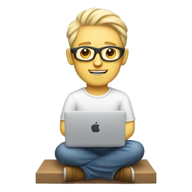 white-skinned male product designer sitting with macbook sticker