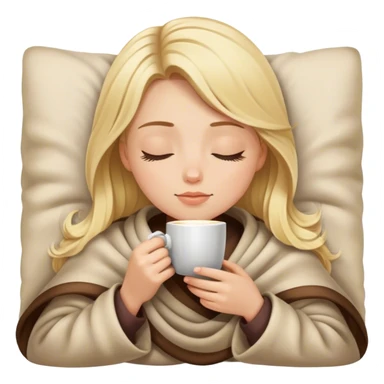 girl inside a blanket sipping coffee eyes closed blonde sticker