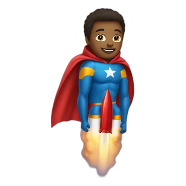 person dressed with a superhero cape riding on a rocket sticker