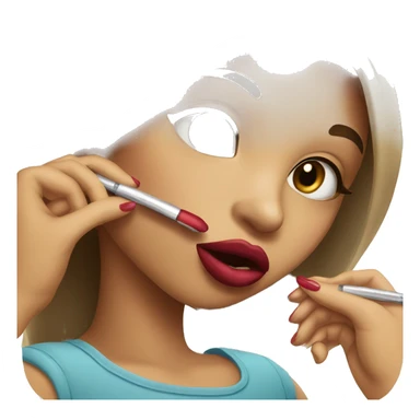 Girl putting lipstick on with a kiss on her cheek sticker