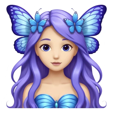 Beautiful, flower, fairy, blue, silver, purple, long hair, big butterfly wings sticker