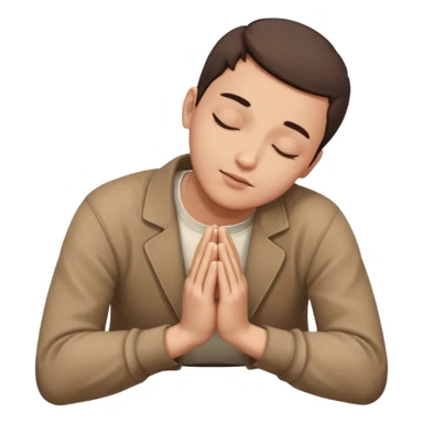 person lying face down on the ground with hands together in prayer, simple and clear sticker