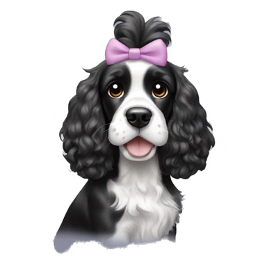 Black and white cocker spaniel with a bow on her head sticker