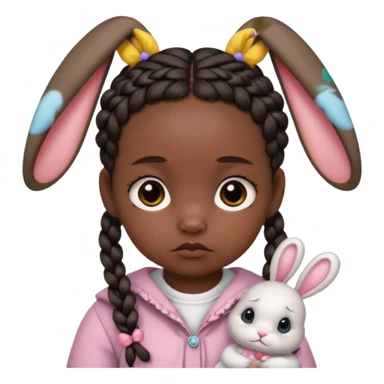 bunny ear accessory wearing baby dark braided hair sad  sticker