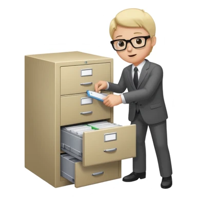  A person opening a filing cabinet to search for file sticker