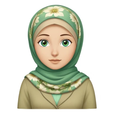 Turkish beautiful finish Konya girl blue eyes and green khaki hijab and light green floral dress and she go out from office sticker