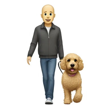 Bald man walking blonde cockapoo sticker