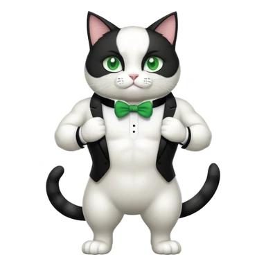 Buff Jacked up Huge jumbo Super Duper Muscular Cat with a 10 pack full body black and white tuxedo body and green eyes  sticker