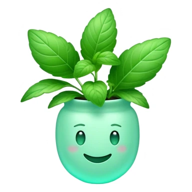 Cinematic Realistic Mint Emoji, Fresh and lively, with deep green leaves covered in tiny veins, emanating a cool, refreshing aroma. The plant’s soft, rounded edges sway gently in the breeze, inviting calm and relaxation. Soft glowing outline, capturing the essence of freshness and cooling fragrance in a fragrant mint plant! sticker