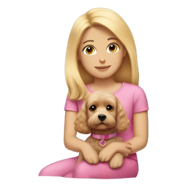 Straight blonde hair girl wearing a pink top with a cavapoo sticker