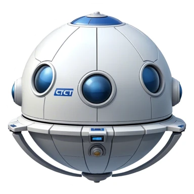 a realistic, spherical spaceship shaped like a ball, with a smooth surface and realistic details. Like a cst-100 spaceship. sticker