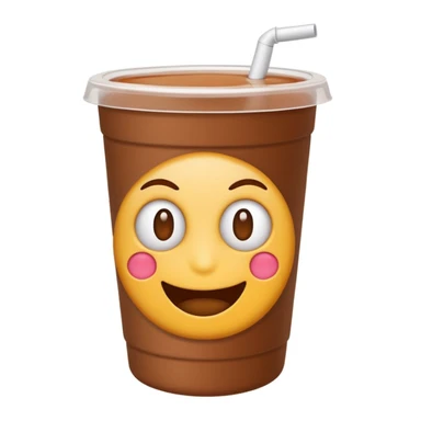 brown mate tea in a 500ml plastic cup, emoji style, no cup, white background sticker