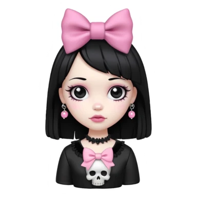 gothic girl with pink bow and skull charm, gothic style, vinyl figure, puffy details sticker