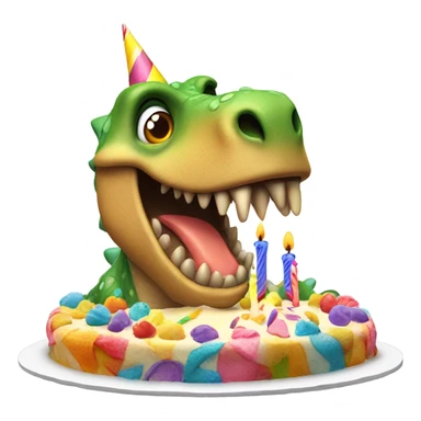 Dinosaur blowing the candles out on a cake sticker