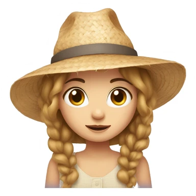 Girl with grey eyes and light brown hair wearing a huge straw hat sticker