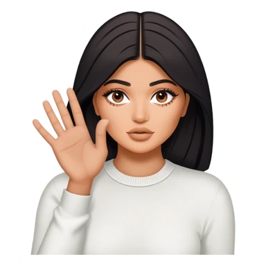 Kylie Jenner with both hands down holding onto an invisible edge, no water or jacuzzi visible sticker