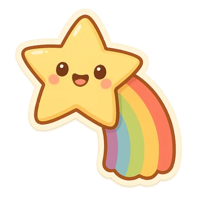 cute and exaggerated chibi sticker-style rainbow star sticker