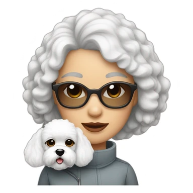 mujer con gafas y perro bichon blanco sticker