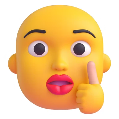 3D emoji of a face with pursed lips and finger over mouth, signaling to be quiet sticker