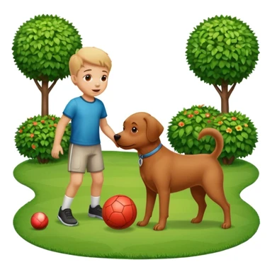 kid and dog playing with ball, garden background sticker