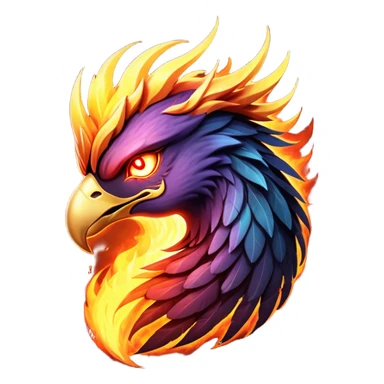 Cinematic Battle-Hardened Mystical Fire Phoenix Portrait Emoji, head bowed slightly in a moment of raw resilience, revealing a form etched with the wear of relentless conflict. Ragged, scorched plumage and half-closed, determined eyes speak to battles fought and won. Rendered with authentic detail and dramatic natural light that accentuates every scar and burn, high shine, this portrayal blends vulnerability with hardened strength, outlined in a soft glow that captures the essence of a phoenix tempered by the fires of combat. sticker