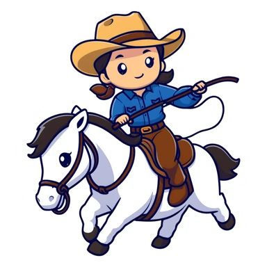 girl wearing cowboy hat riding a horse holding a whip sticker