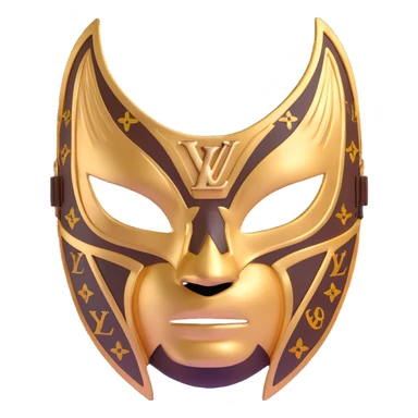 high fashion Louis Vuitton luchador mask with gold LV logos and luxury leather texture sticker