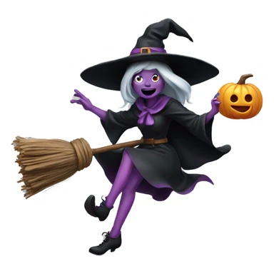 Scarry witch flying on a broom throwing candy. sticker