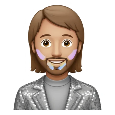 Maurice Gibb from Bee Gees with light grey sequin outfit, long brown hair sticker