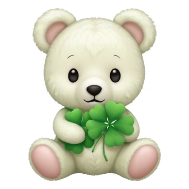White Teddy with four-leaf clover sticker