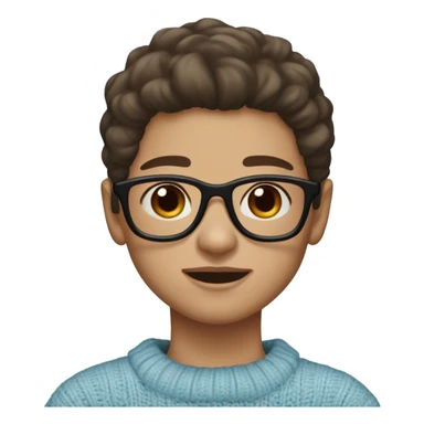 white light skin, long straight dark brown hair, light blue eyes, girl wearing aesthetic dark red sweater, glasses, sticker