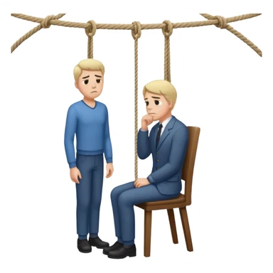 A man standing in the chair and looking at the hanging rope thinking to suicide  sticker
