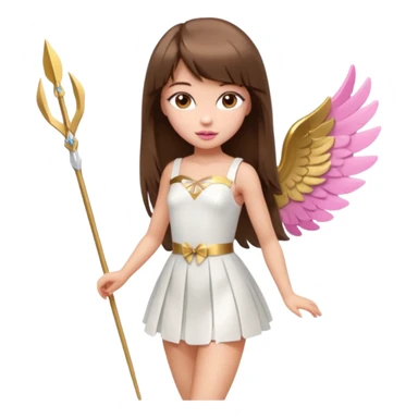 Hada sexy cupido pequeña  de cabello largo lacio castaño con flequillo y ojos cafés  vestida con algo sensual corto color blanco o rojo arco delgado con un color que combinen   y flechas  igual delgadas  que combinen y labios rosas tipo Barbie pero en hada cupido de cuerpo completo ojos sexys  sticker